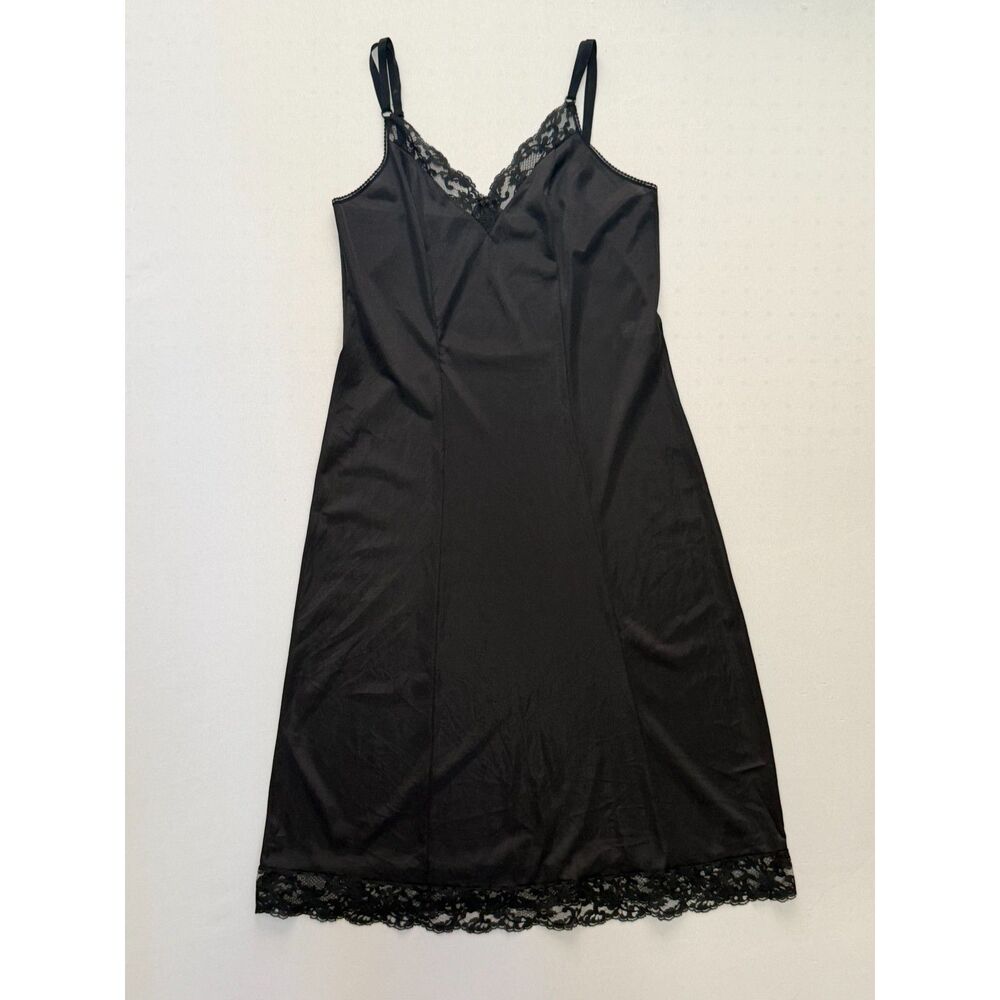 Vintage JCPenney ILGWU Black Nylon Slip Night Gown | Size 32